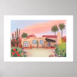 Poster Deserto Sudoeste Cactus Adobe House Grande Impress