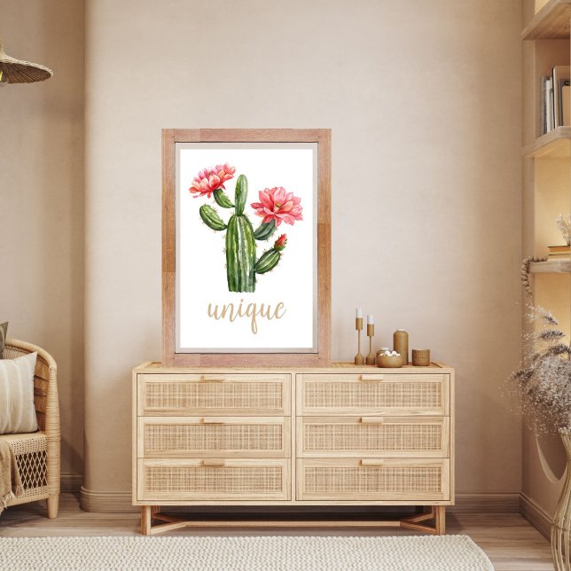 Poster Deserto Único de Cactus Blossom Watercolor (Unique Desert Bloom Cactus Wall Art Print for personalize room decor)