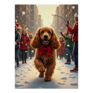 Pôster Desfile de Natal do Cocker Spaniel Pintura de Feri