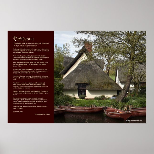 Pôster Desiderata - Algodão achatado de Willy Lott (Frente)