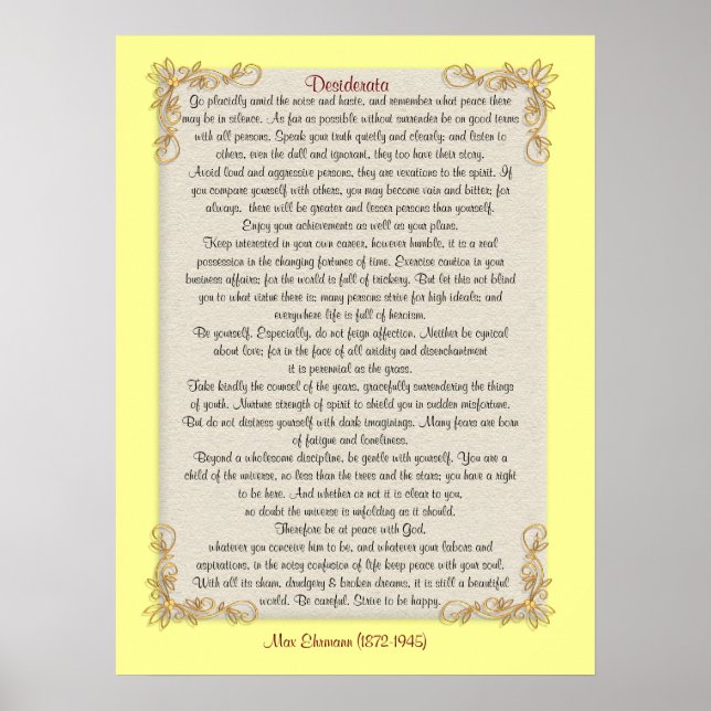 Pôster Desiderata "coisas desejadas", cores personalizáve (Frente)
