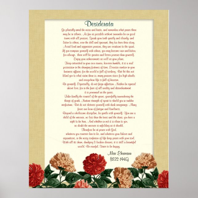 Poster Desiderata "coisas desejadas", flores de hibisco (Frente)