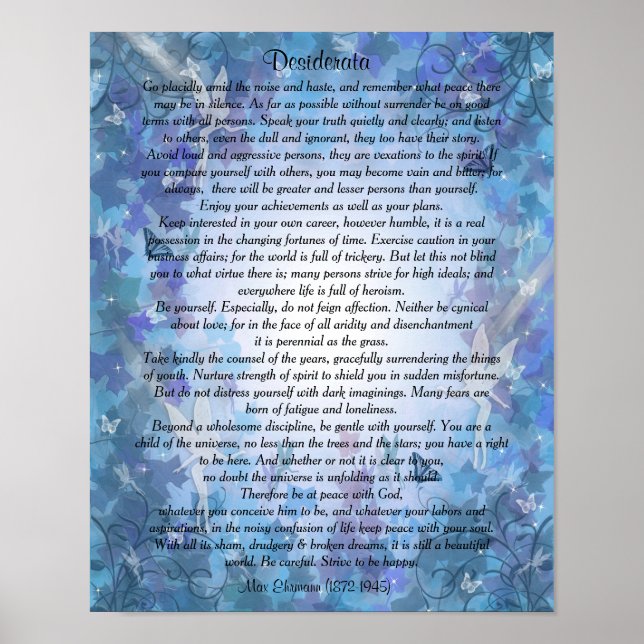 Pôster Desiderata "coisas desejadas" Fundo Blue Fairie (Frente)