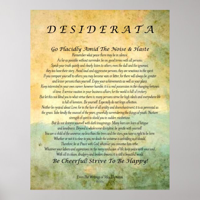 Pôster Desiderata em Floresta Verde Abstrato Watercolor (Frente)