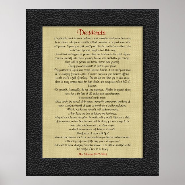 Pôster Desiderata em linen couro (Frente)