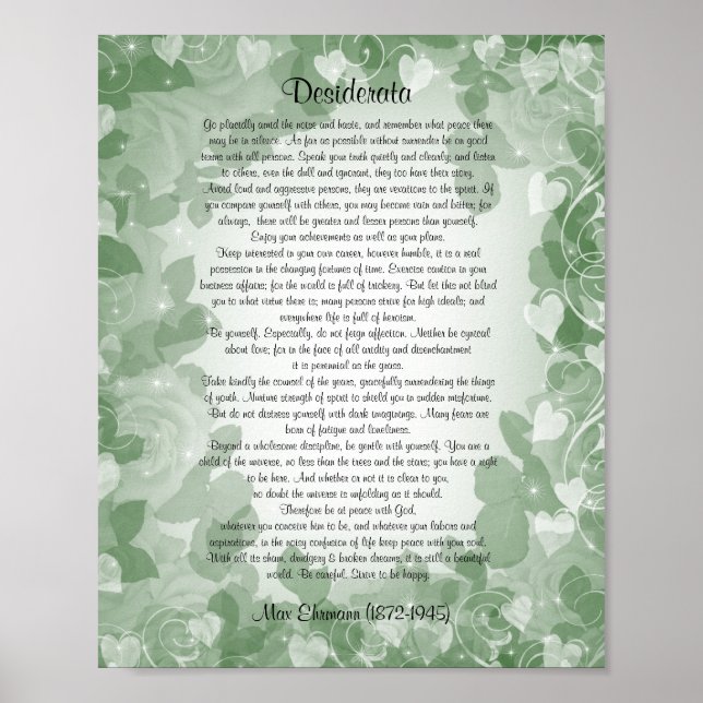 Pôster Desiderata" floral verde proso (Frente)
