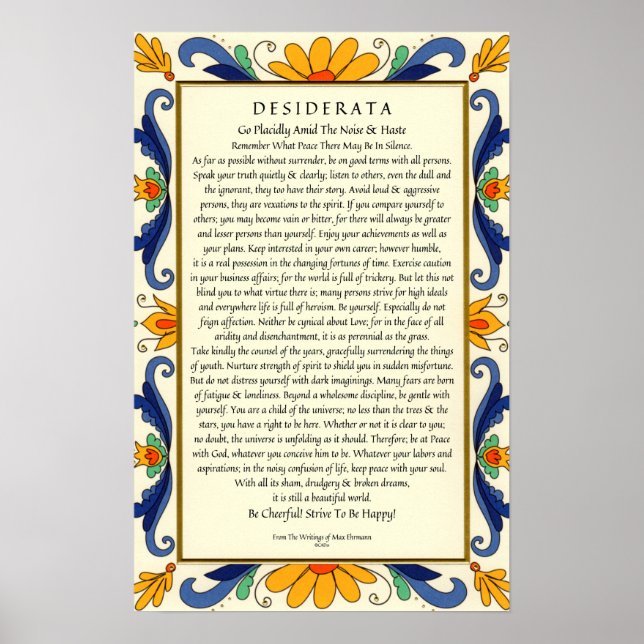 Pôster Desiderata na Borda Floral do Art Deco (Frente)