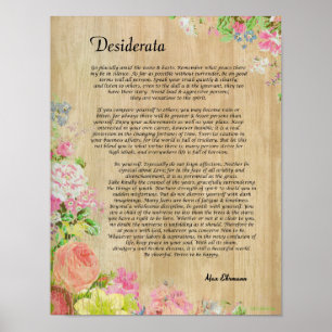 Poster Desiderata no painel de madeira rústico com
