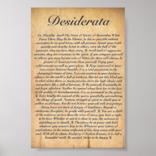 Poster DESIDERATA no papel de madeira gravado