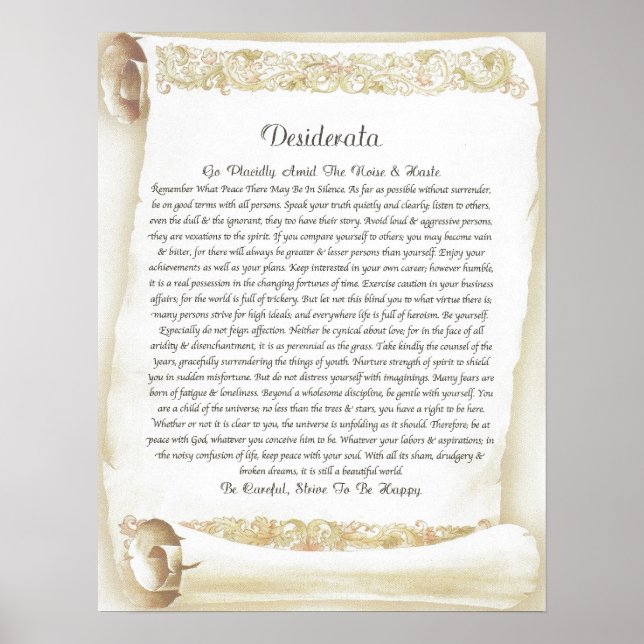 Poster DesIDERATA - Pergaminho Antiquado de Florentine (Frente)