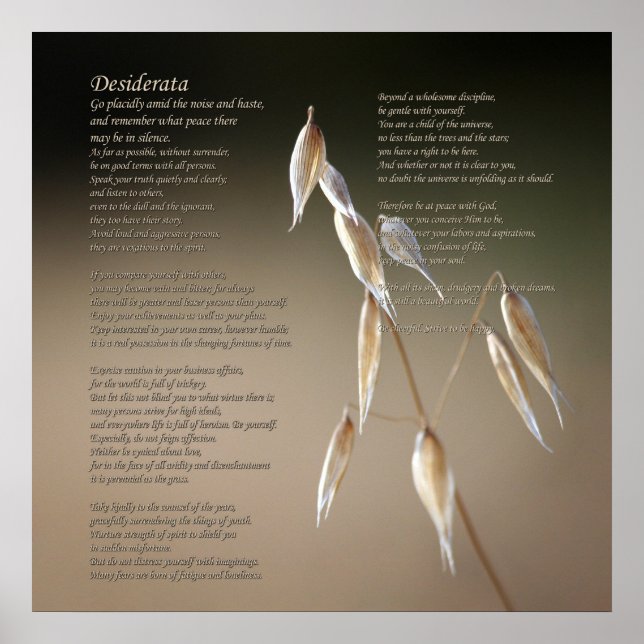 Poster Desiderata Poem em Frutar Aveia Selvagem (Frente)
