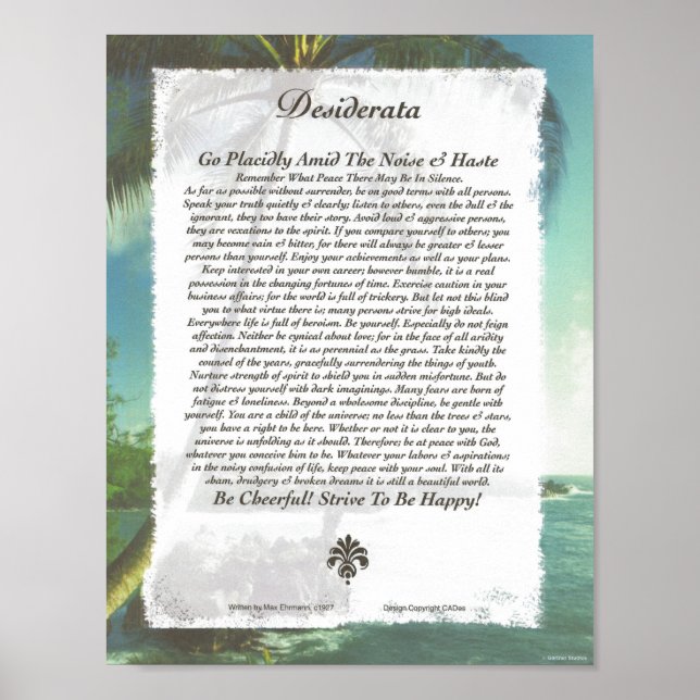 Pôster DESIDERATA Poem=Max Ehrmann=Palm Beach (Frente)