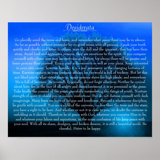 Poster Desiderata Poem on magical blue tree (Frente)