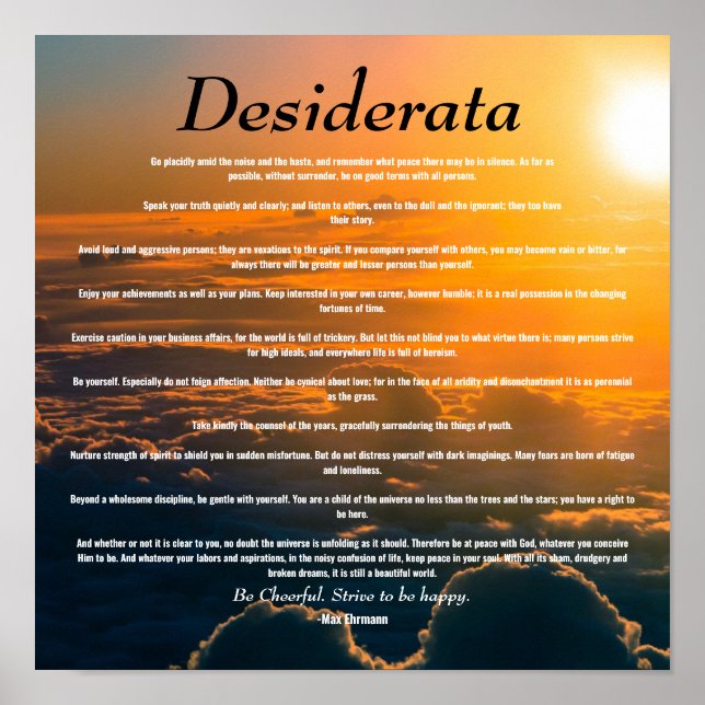 Poster Desiderata, Poema Inspirador sobre a Vida (Frente)