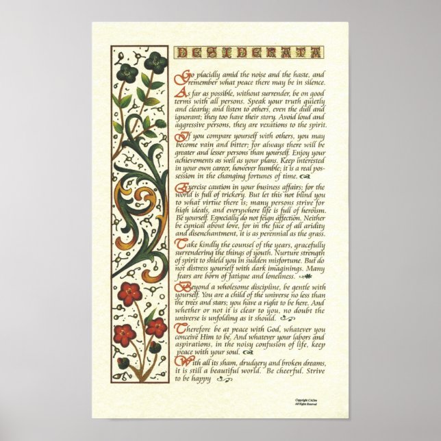 POSTER DESIDERATA por Max Ehrmann= Caligrafia Folh (Frente)