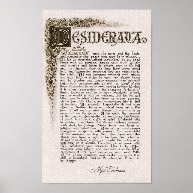 POSTER DESIDERATA por Max Ehrmann=Carvão (Frente)