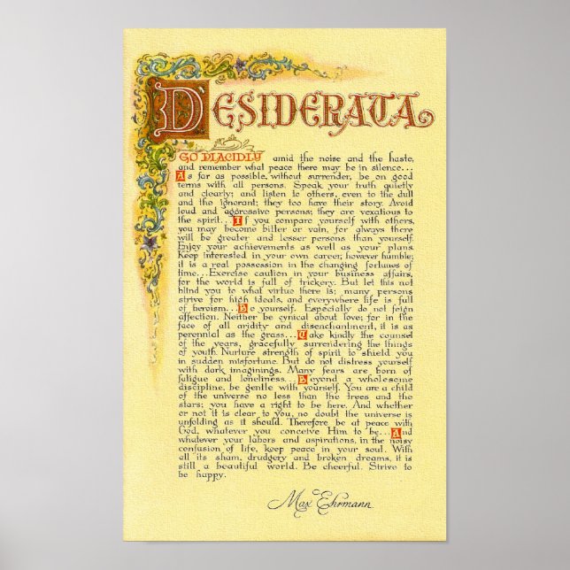 POSTER DESIDERATA por Max Ehrmann=Florentine (Frente)