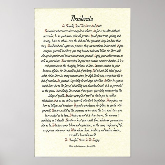 POSTER DESIDERATA por Max Ehrmann - Românico (Frente)