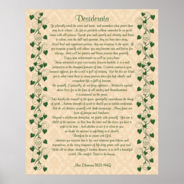 Poster Desiderata prose Ivy em pergaminho de luz (Frente)