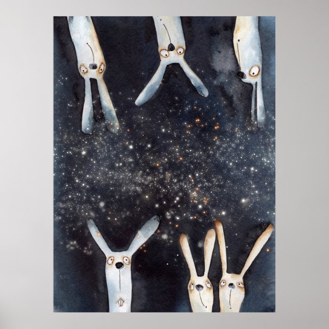 Poster Design abstrato de lebres aquáticas engraçadas (Frente)