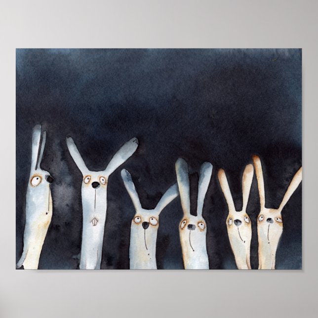 Poster Design abstrato de lebres aquáticas engraçadas (Frente)