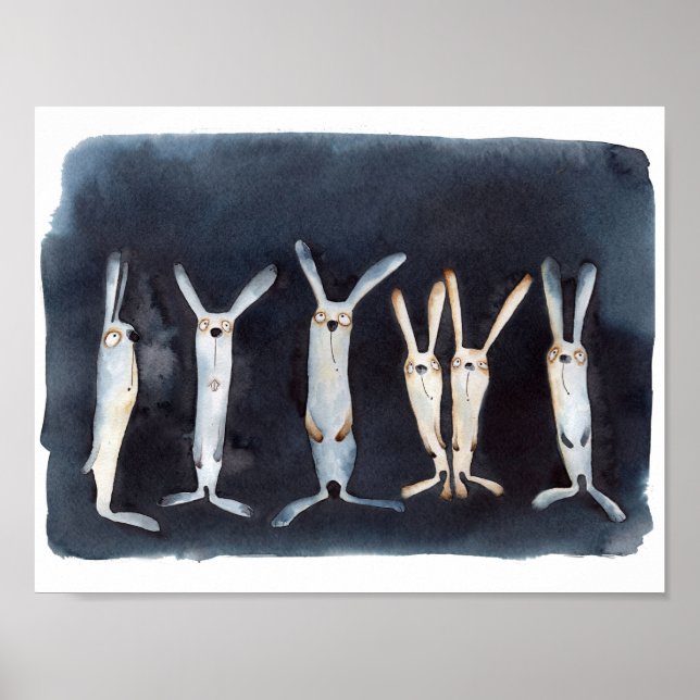Poster Design abstrato de lebres aquáticas engraçadas (Frente)