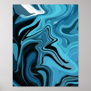 Poster Design Abstrato de Onda de Mármore Azul