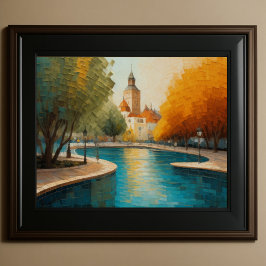 Poster Design Abstrato Moderno Laranja Azul Dourado Europ