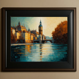 Poster Design Abstrato Moderno Laranja Azul Dourado Europ