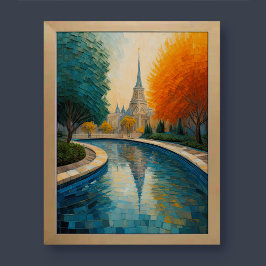 Poster Design Abstrato Moderno Laranja Azul Dourado Europ