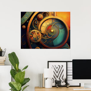 Poster Design Abstrato Relógio a Vapor