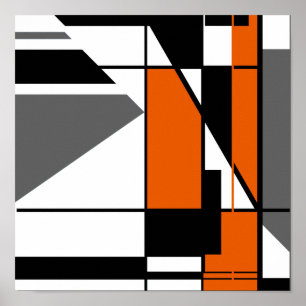 Poster Design Abstrato Tipo Mosaico Laranja Cinza Preto