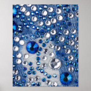 Pôster Design azul do teste padrão de Jean dos diamantes