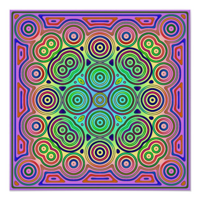 Pôster design azulejo de círculos concêntricos coloridos (Frente)