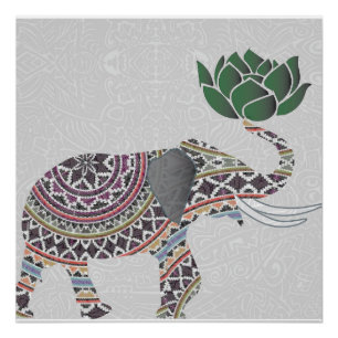 Pôster Design boémio indiano do poster do elefante com