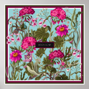 Poster Design cachecol com gerânios e flores silvestres.