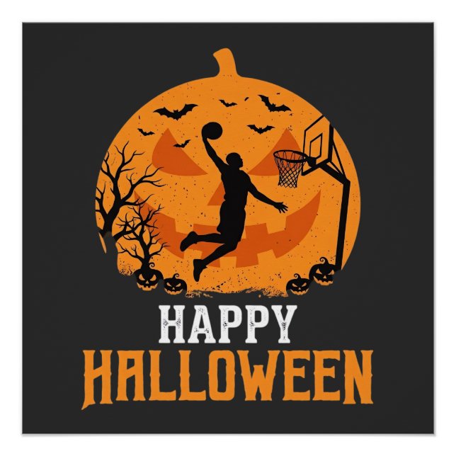 Pôster Design de Abóbora de Basquete no Halloween_1 (Frente)