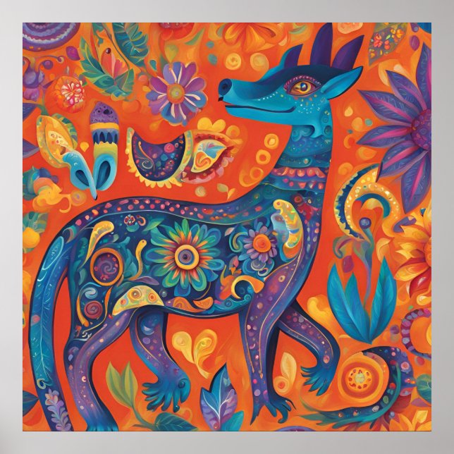 Poster Design de Alebrijes vibrantes no mexicano tradicio (Frente)