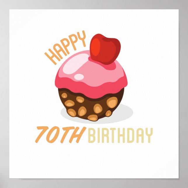 Poster Design de aniversário de 70 bonitinho com bolo de  (Frente)