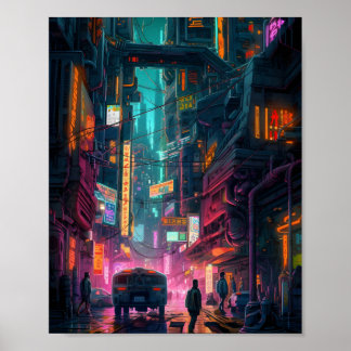 Poster Design de Arte Cyberpunk Sci-Fi