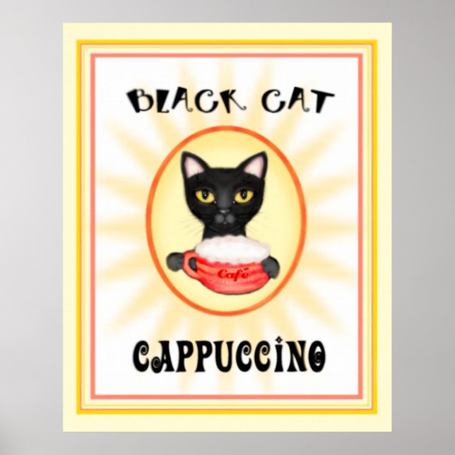 Poster Design de Arte de Cappucccino de Gato Negro (Frente)