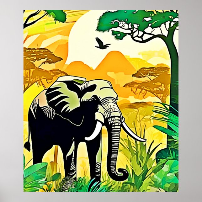 Poster Design de Arte de Elefante da Selva Africana (Frente)
