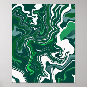 Poster Design de Arte Fluido Abstrato Verde e Branco