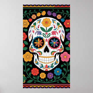 Poster Design de Arte Folclórica Mexicana Padrões Floral&