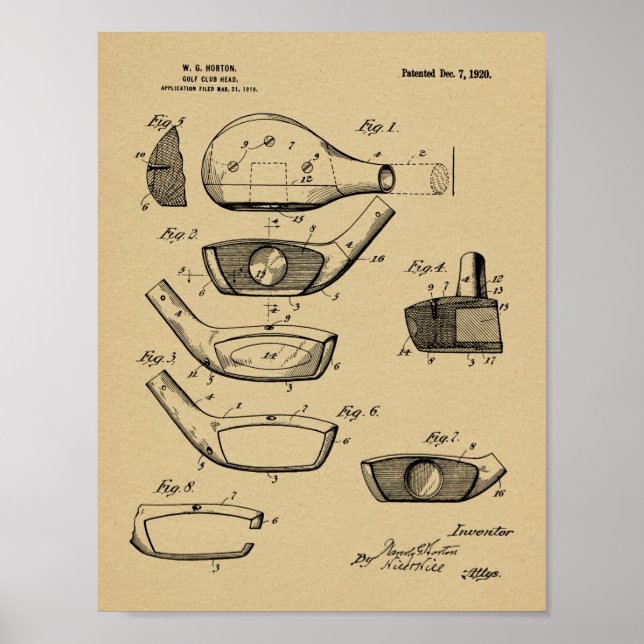 Pôster design de Arte Patente do Clube Golf de 1920 (Frente)