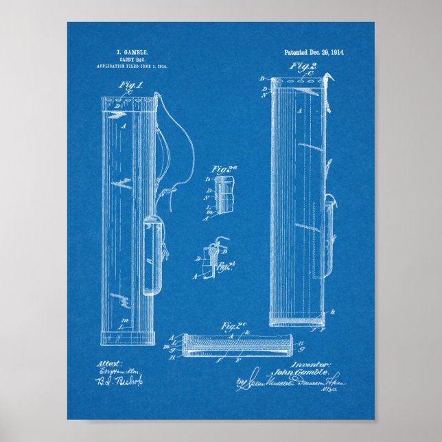 Poster design de Arte Patente do Golf Caddy Club 1914 (Frente)