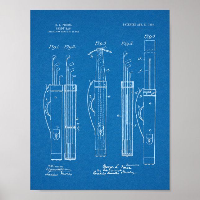 Poster design de Arte Patente do Golf Club Caddy Bag 1903 (Frente)