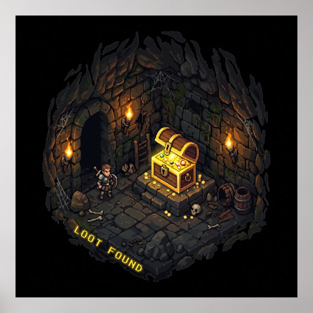 Poster Design de Arte Pixel de Masmorra de Fantasia com T (Frente)