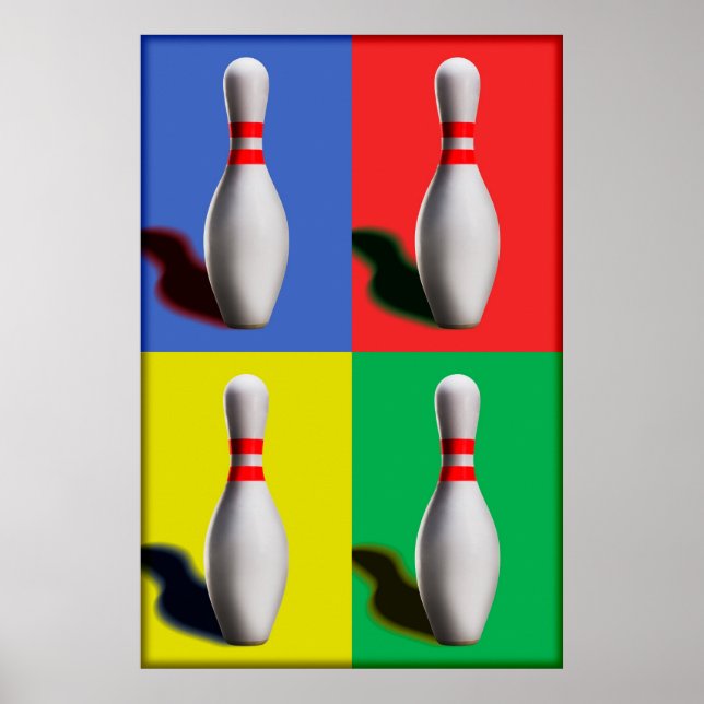 Pôster Design de Arte Pop de Pinos de Boliche na Parede (Frente)