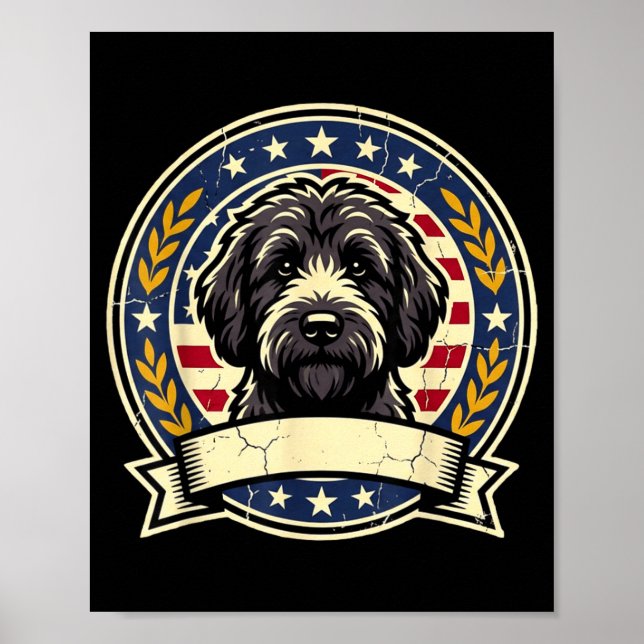 Poster Design de arte retrô de cachorro Labradoodle preto (Frente)